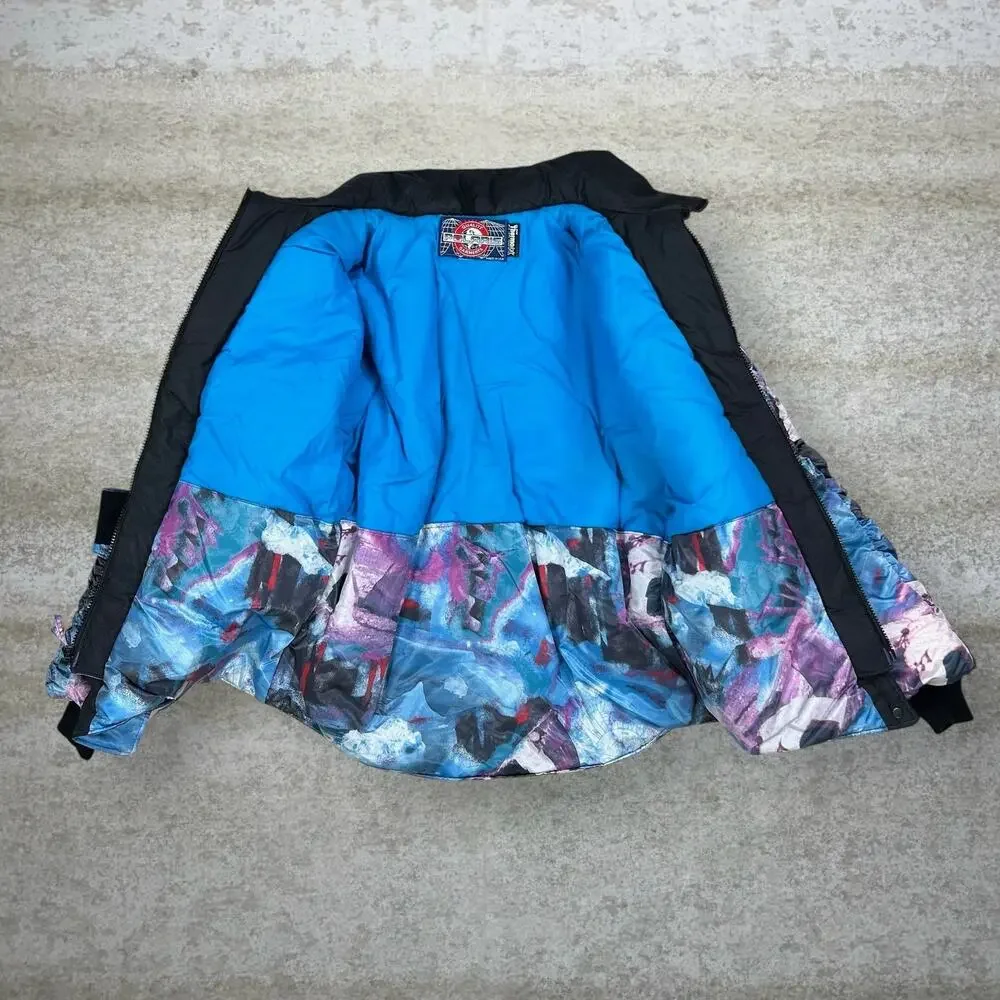 Vintage 90s Polaris Puffer Ski Jacket Womens M Blue Pink Full Zip Made in USA - Picture 2 of 4